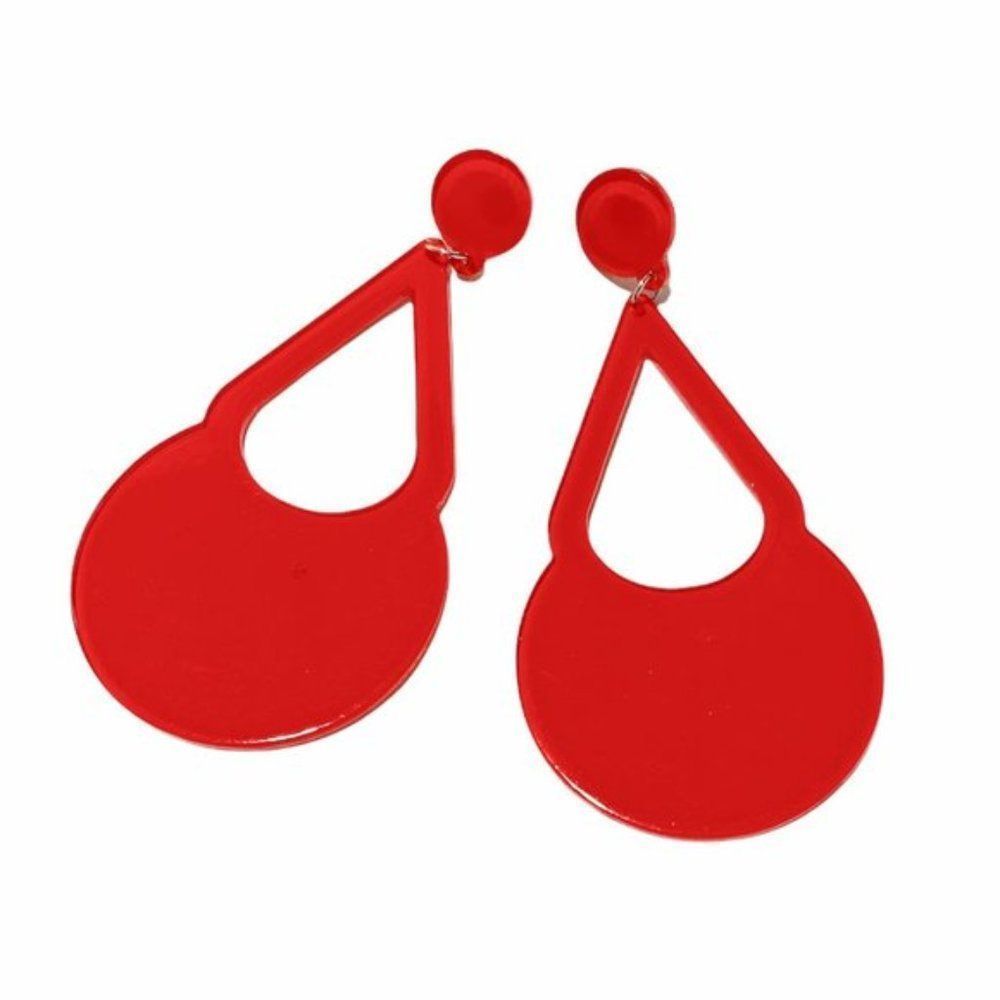 Red Geometric Drop Earrings